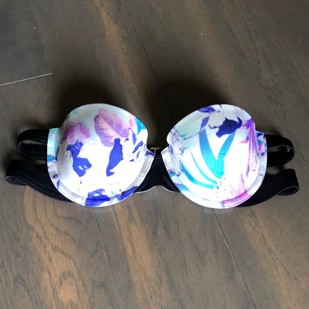 Strapless floral print bikini top